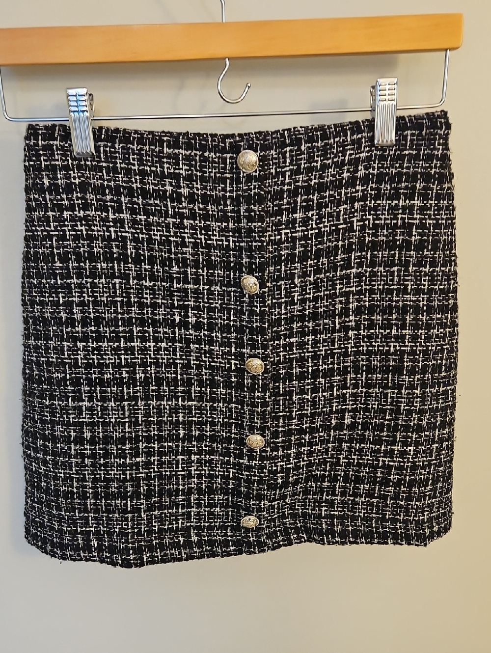 Workshop Republic Clothing Black and White Tweed Button-Front Mini Skirt